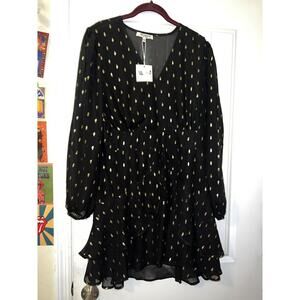 NEW free generation black and gold sheer dress boho 3/4 sleeve LARGE MSRP $195